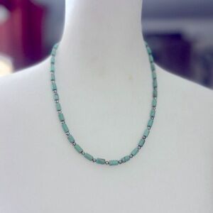Turquoise Navajo sterling silver rolled beaded necklace